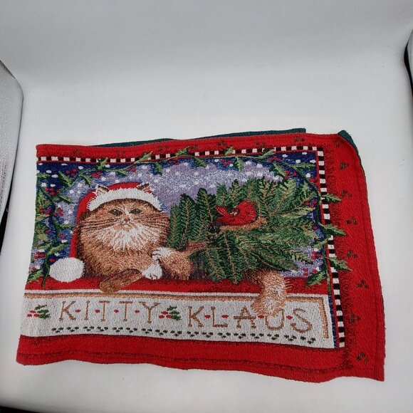 Tapestry Kitty Klaus Christmas Cat 4 Placemats & 1 Table Runner READ - Picture 7 of 12